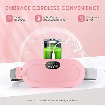 Cordless Heating Pad Belt for Period Pain Relief with Massage & Adjustable Heat Modes