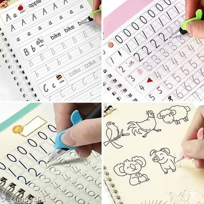 Magic Ink Reusable Copybook Set – 4-in-1 Handwriting Practice Kit for Kids (Math, Alphabet, Numbers & Drawing)